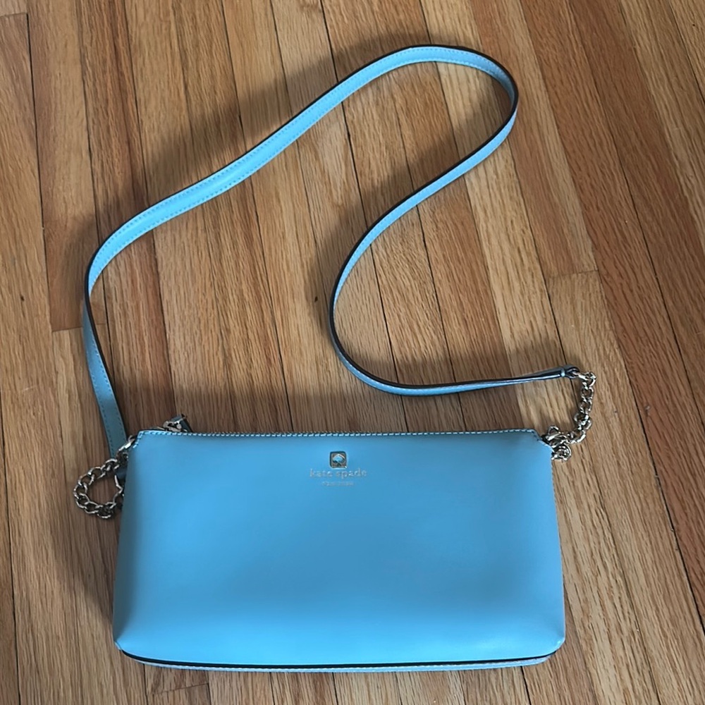 Kate Spade Blue Leather Crossbody Bag with Silver Hardware